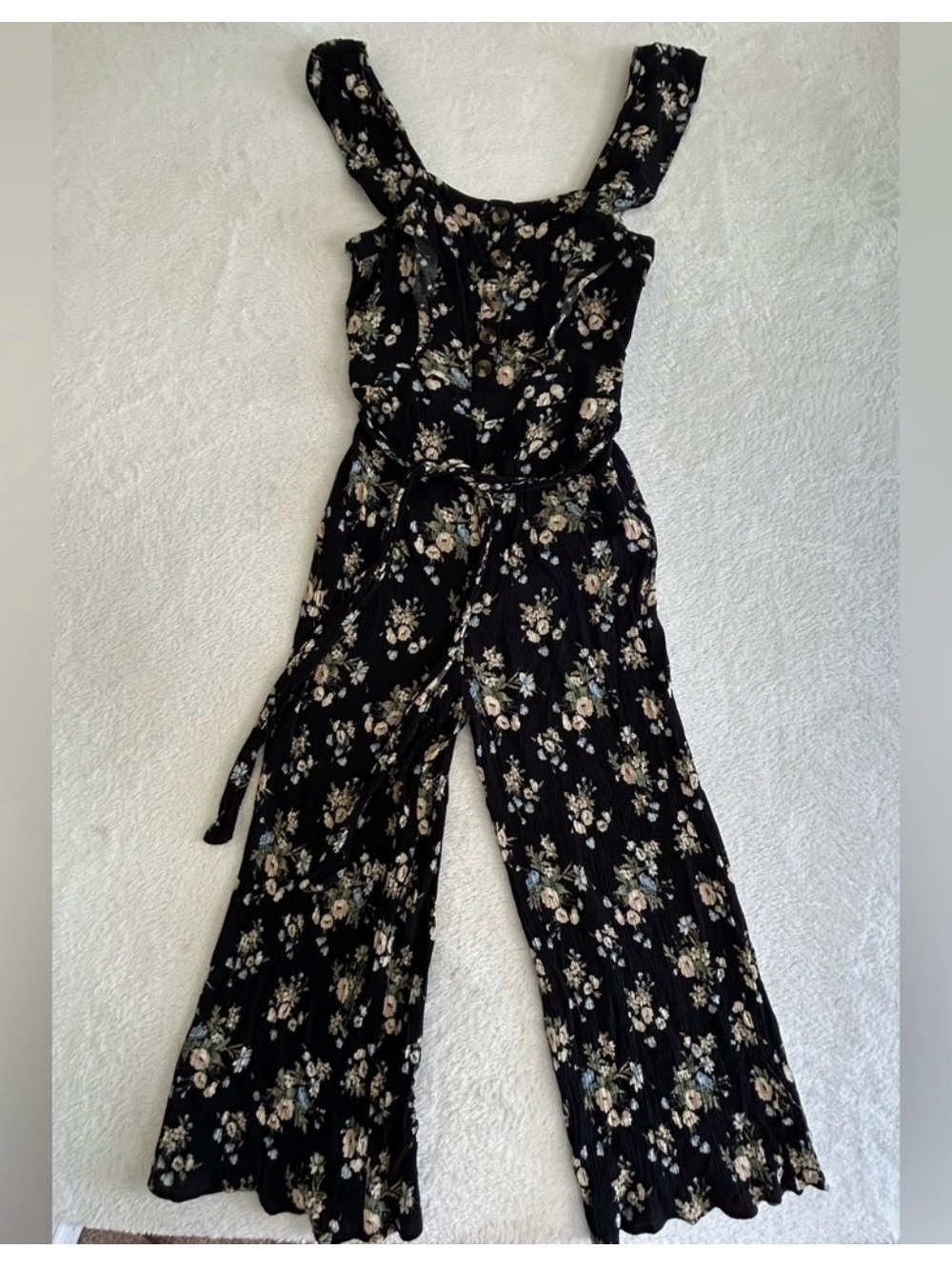 American Eagle Women's Jumpsuit Size XS Black Floral Sleeveless Wide Leg